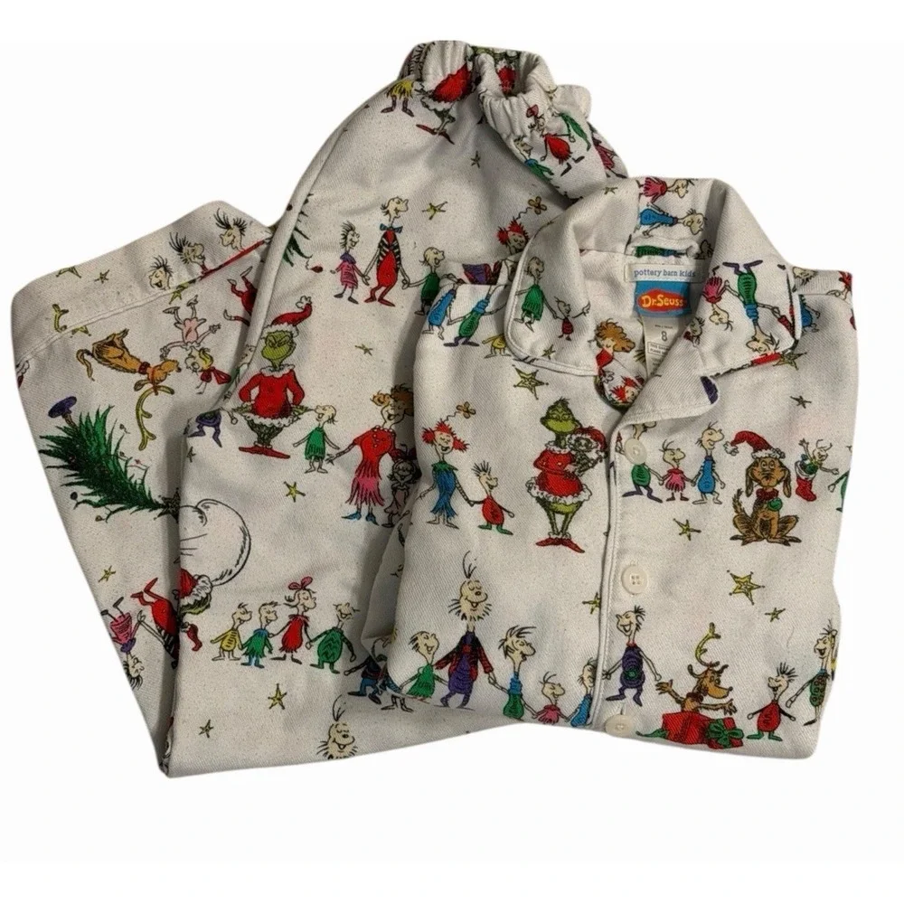 Dr Seuss Grinch Pottery Barn Kids Pajama Set Sleepwear Size 8 Christmas Holiday